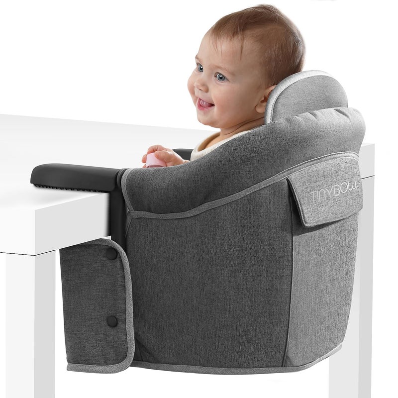 Tinybow Hook On High Chair for Baby, High Chair That Attaches to Table - Clip On High Chair to Table, Portable High Chair for Travel, Highchair for Baby Seat - Portable Baby Chair for Eating, Gray - Image 1